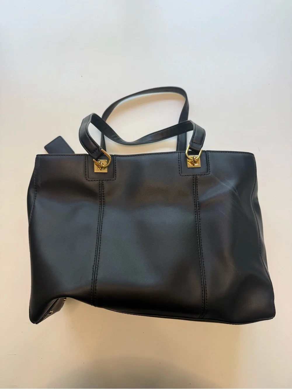 Lauren Ralph Lauren Black Leather Tote with Gold Hardware